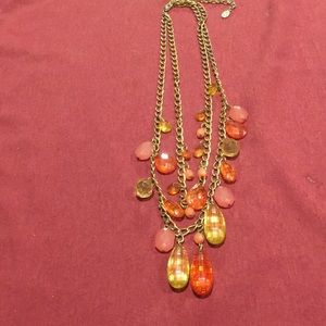 Robert Rose Vintage Necklace Amber Pink & yellow beads. Adjustable 17 ”~ 8” long
